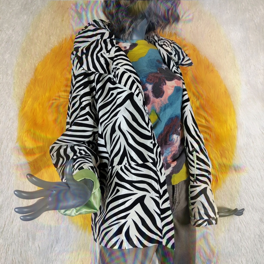 Y2K Style UBU Zebra Print Velvet Windbreaker Jacket